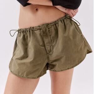 NWT URBAN OUTFITTERS OLIVE ARMY UTILITY SHORT SHORTS BOXERS ADJUSTABLE RUN LARGE